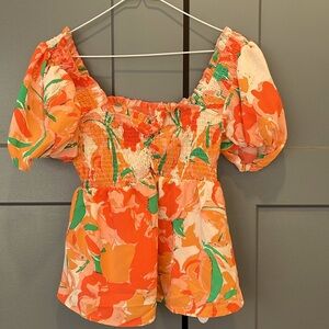 NWT Orange Floral Top Women’s Large 🌺